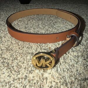 Michael Kors Tan Genuine Brown & Gold Leather Belt - Size S